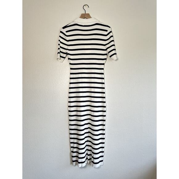 NWT Caroline Constas Ribbed Knit Crochet V-Neck Stripes Women’s Midi Dress Sz XL - Picture 3 of 9